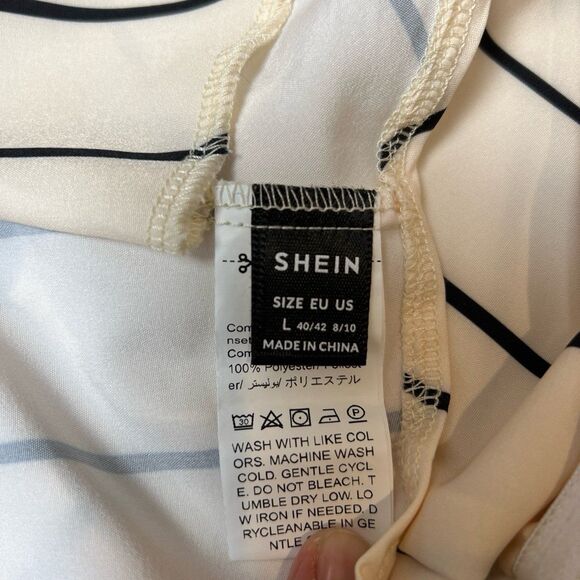 Shein Size Large Strapples Lined Halter Top Cream and Black Stripes Top - Picture 3 of 5